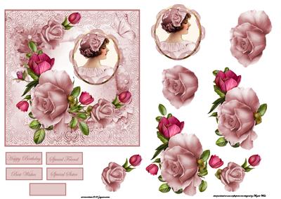 Vintage Beauty Cameo with Rose Victorian Hat and Decoupage