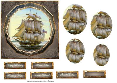Sailing Ship Card Front with Pyramid Layers