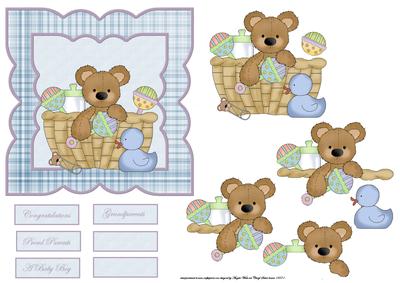 Baby Boy Bear in a Basket Card Front