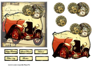 Racing Car in Time with Topper and Decoupage