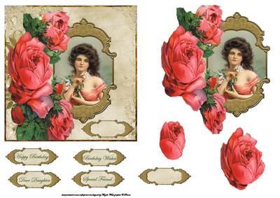 Vintage Red Rose with Lady Card Front