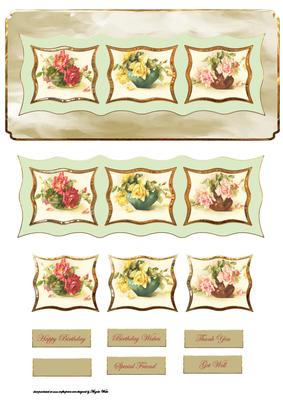 Vintage Vase of Rose's Dl Card with Toppers