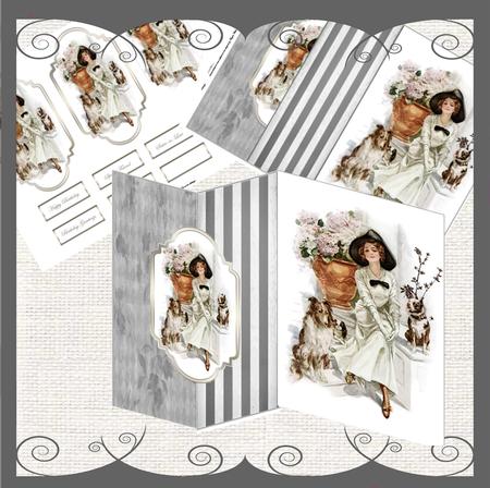 Lady with Her Dogs, No Hole Foldback Card Mini Kit