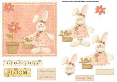 Flower Rabbit Card Front with Decoupage