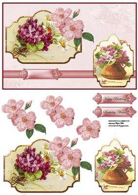 Mixed Vintage Flowers Panel Card Front with Toppers