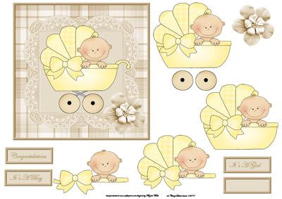 Baby in Pram Card Front with Decoupage