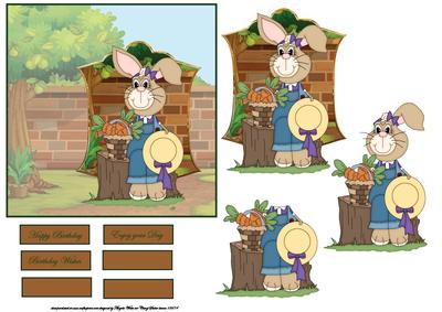 Rabbit Sitting on a Tree Stump Card Front with Decoupage