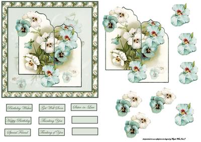 Delicate Blue and White Pansy Card Front with Topper