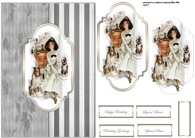 Vintage Lady with Her Collie Dog Card Front with Toppers