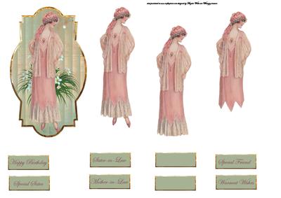 Vintage Lady in a Pink Dress Topper with Decoupage