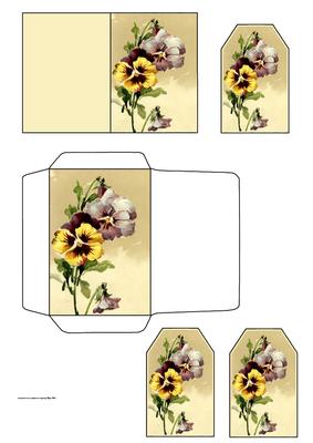 Vintage Pansy Gift Card, Envelope and Gift Tags