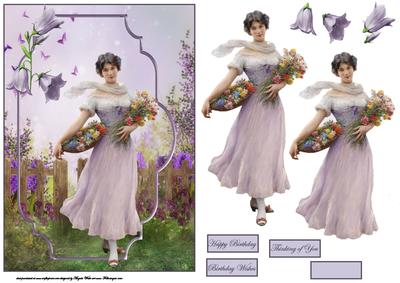 Italian Lady Gathering Flowers Card Front with Decoupage