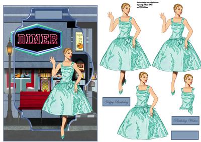 Night at the Diner in the 50's Card Front with Decoupage