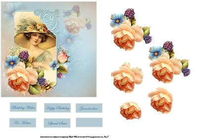 Vintage Hat with Lady and Roses Decoupage