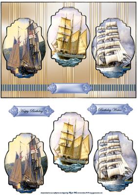 Three Tall Ships Card Front with Panels Toppers