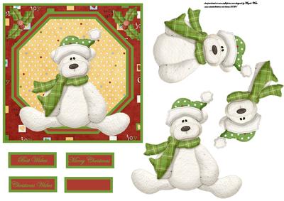 Polar Bear Christmas Card Front with Decoupage