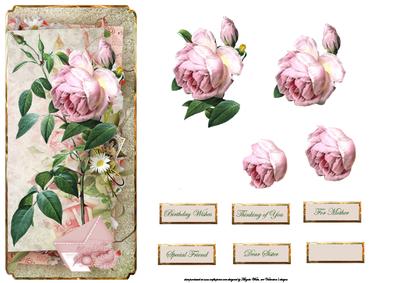Rose and Happy Memories Dl Card with Decoupage