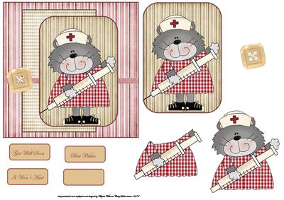 Nurse Kitten Card Front with a Topper