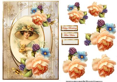 Vintage Lady with Peach Rose Card Front