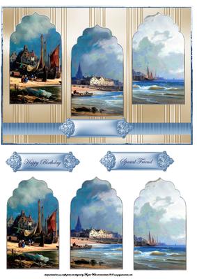 Vintage Fishing Village Panel Card