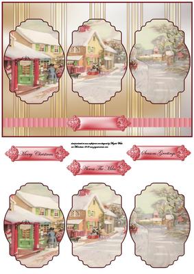 Vintage Christmas Village Panel Card with Toppers