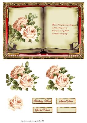 Pink Rose Book Card Topper with Decoupage