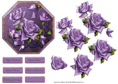 Purple Rose Octagon Shaped Card with Decoupage