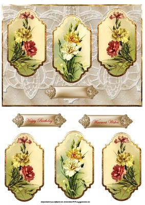 Vintage Pansies Panel Card with Toppers
