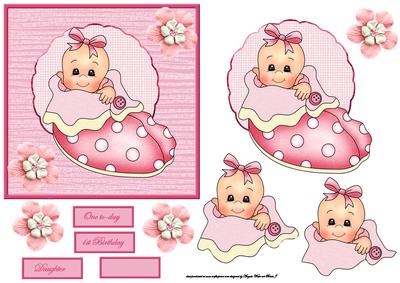 Bootie Baby Girl Card Front with Topper and Decoupage