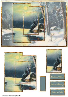 Snow Scene in the Moonlight Panel Card with Toppers