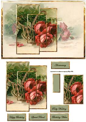Red Roses in a Whicker Basket Card Front with Panel Toppers