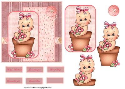 Flowerpot Baby Girl Card Front with Topper