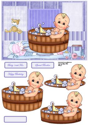 Baby Boy's Bath Fun Card Front with Decoupage