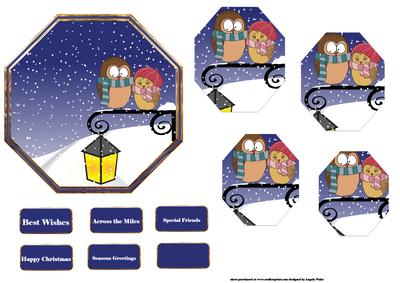 Owls in the Snow Octagon Card Front with Pyramid Layers