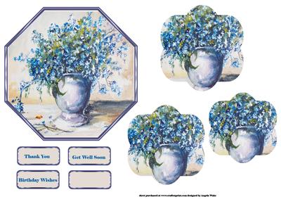 Vase of Blue Flowers Octagon Card Front with Layers
