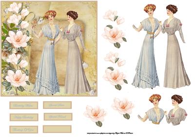 Edwardian Ladies and Camelias Card Front with Decoupage