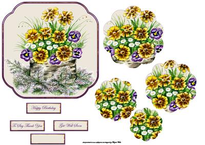 Water Colour Pansies Card Front with Petal Pyramid Layers