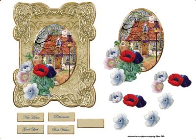 Red Roof Cottage and Poppies, Card with Topper