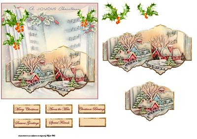 Christmas Hamlet Card Front with Decoupage