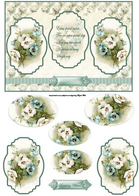 Pale Blue Pansy Panel Card with Toppers and Pyramid