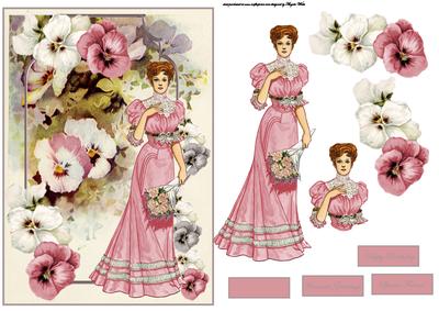 Flower Lady Card Front with Decoupage