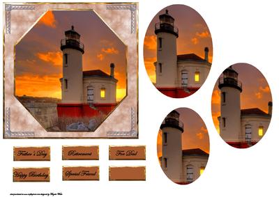 Lighthouse at Sunset Octagon Card Front with Pyramid Layers