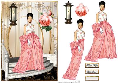 Prom Night Girl Card Front with Decoupage and Sentiment Tags