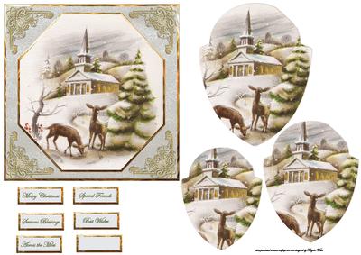 Reindeer Waiting for Santa Card Front with Shaped Pyramid