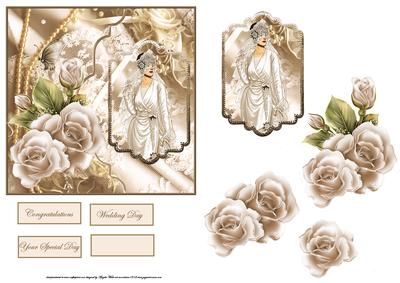 Vintage Bride Card Front with Topper and Decoupage