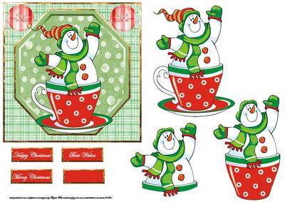 Snowman in a Teacup Card Front with Decoupage