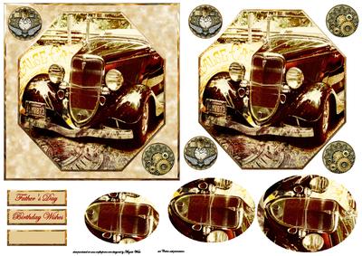 Vintage Car Octagon Shaped Card with Topper
