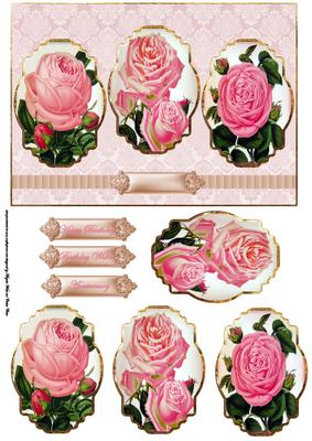 Vintage Rose Panel Card with Toppers