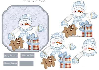 Snowman and Gingerbread Men Card with Decoupage