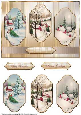 Vintage Christmas Village Scenes Panel Card